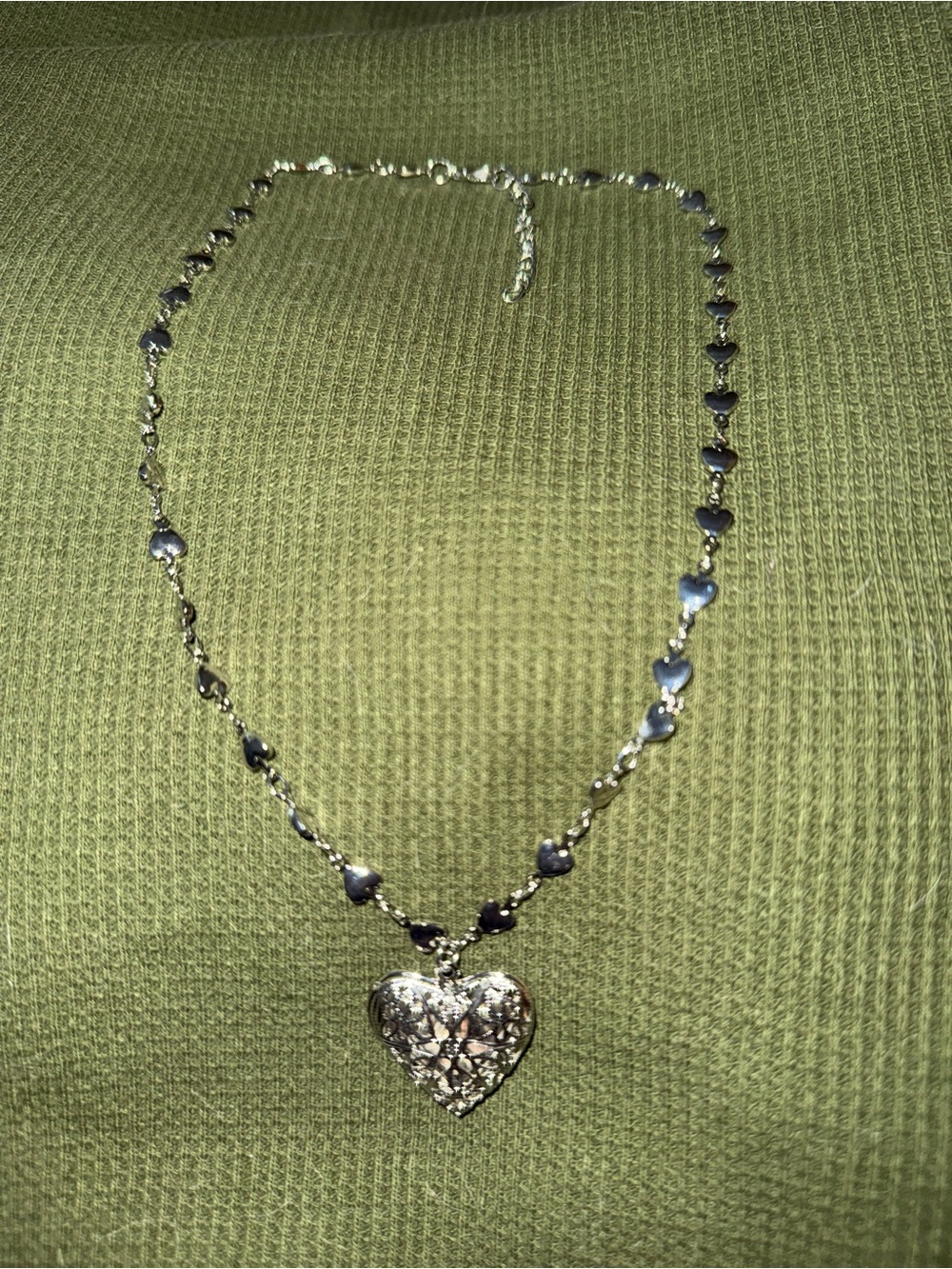 Silver Heart Pendant Necklace with Heart Link Chain